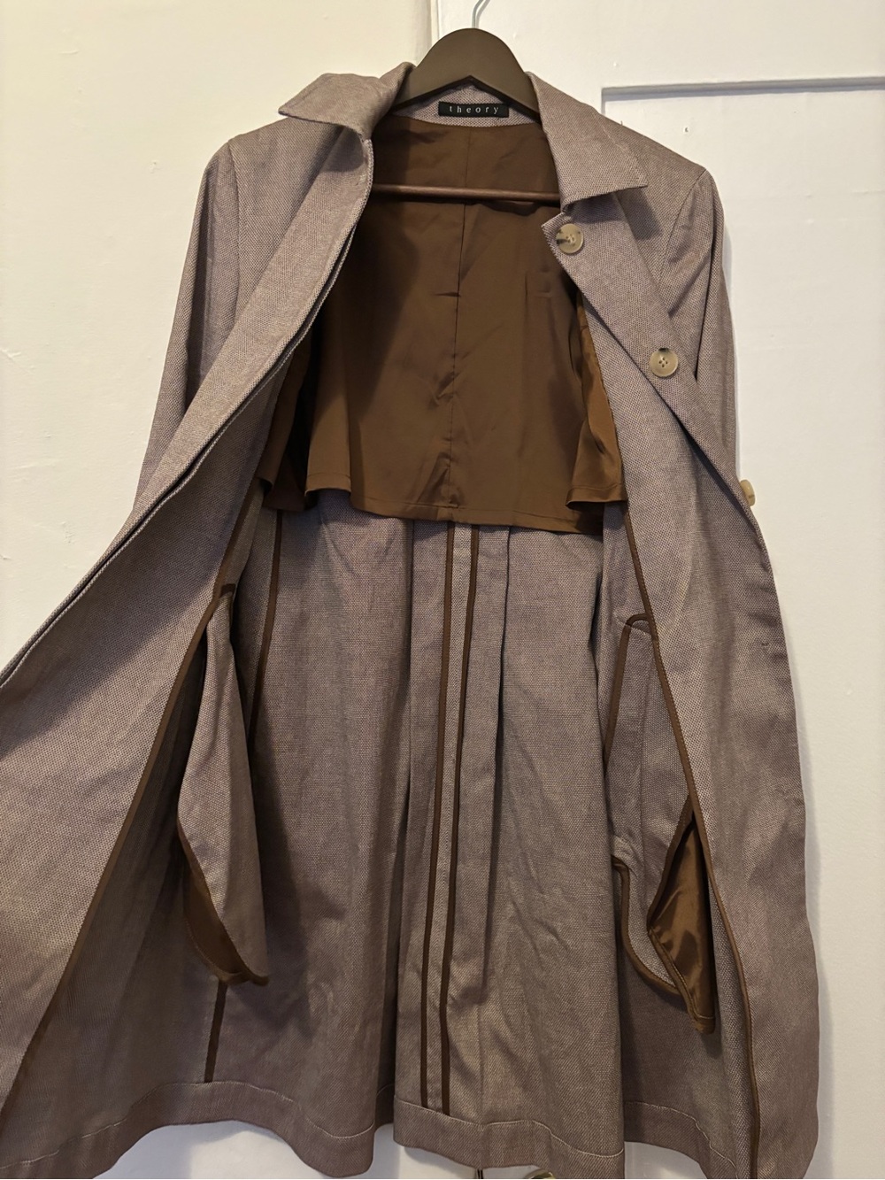 Theory Women's Taupe Trench Coat - Picture 3 of 8